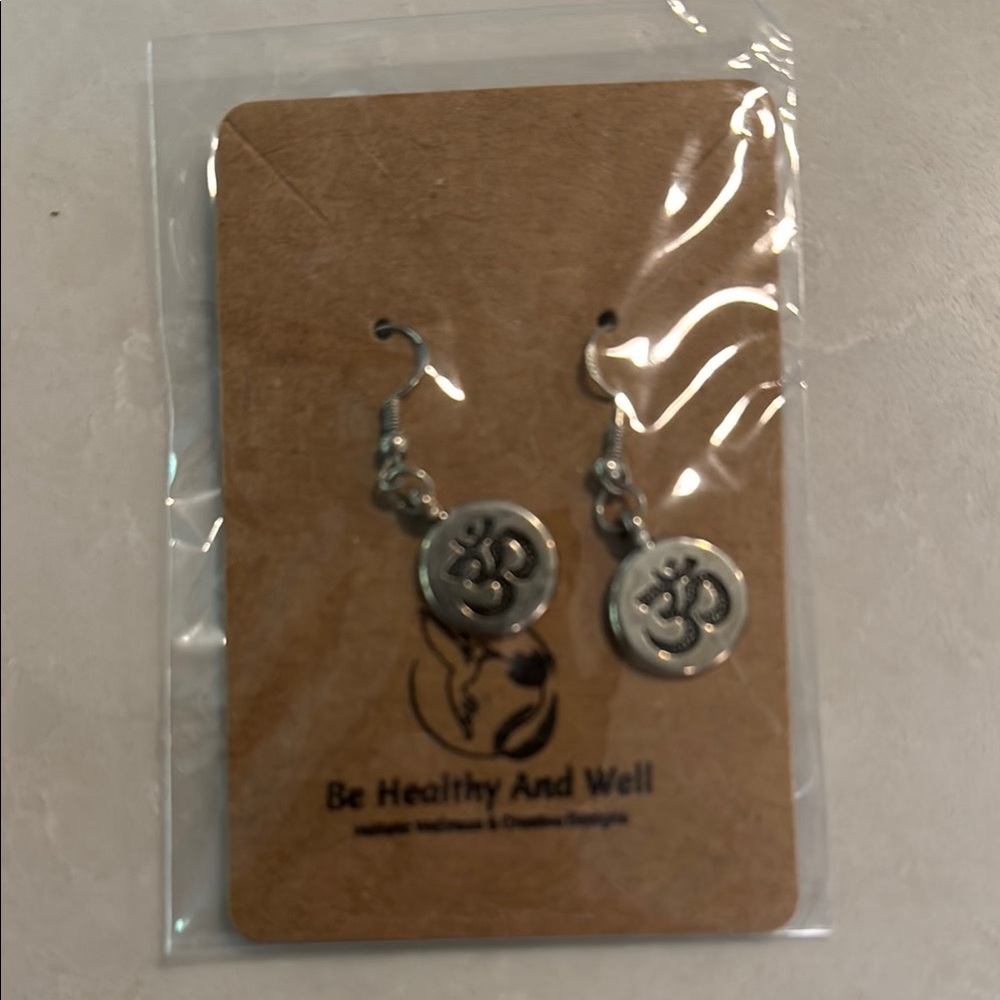 Be Healthy And Well Silver Om Earrings
